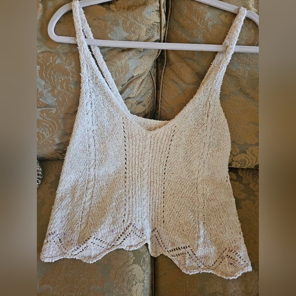 NWOT Anthropologie V-neck Pointelle Sweater Tank Ivory/ Multi MarbleLinen - Picture 5 of 14